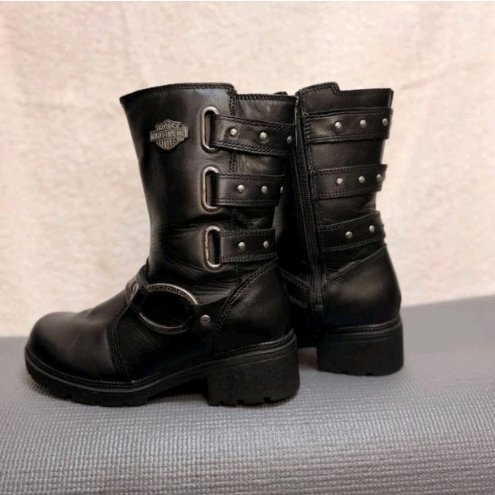 Harley-Davidson Women's Leather Moto Biker Zip Riding Boots, Black Size 6M
